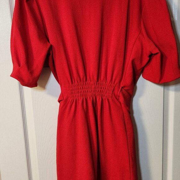 Current Air Los Angeles Belted Puff Sleeve Dress Red - Picture 5 of 7